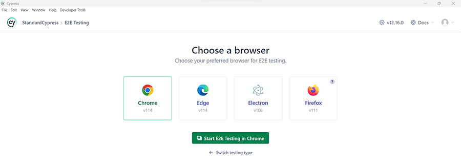 Browser selection in Cypress