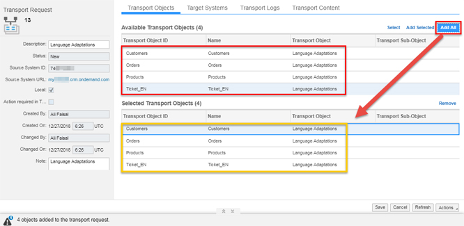 C4hana Transport Objects